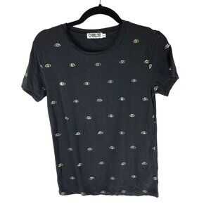 Chrldr Cheerleader Womens Top T Shirt Eye Print Short Sleeve Black XS